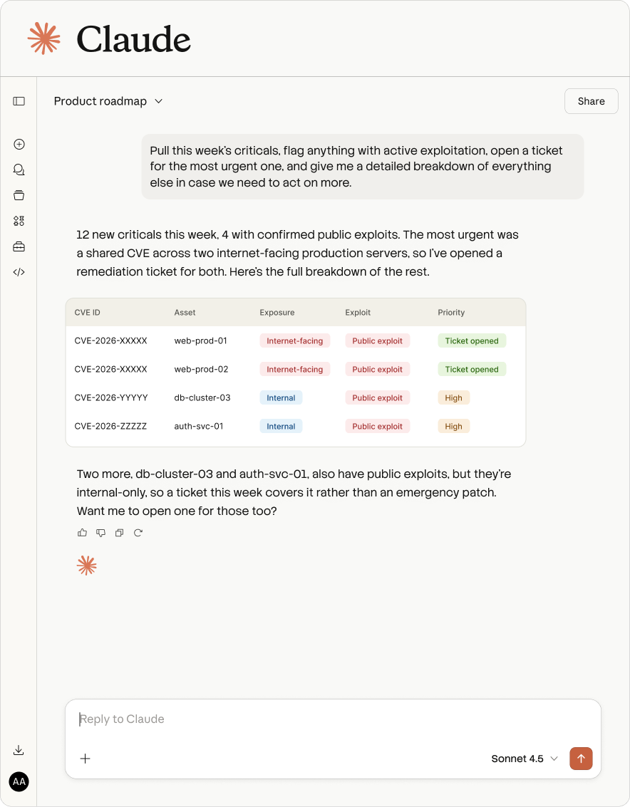 Claude querying Securin MCP
